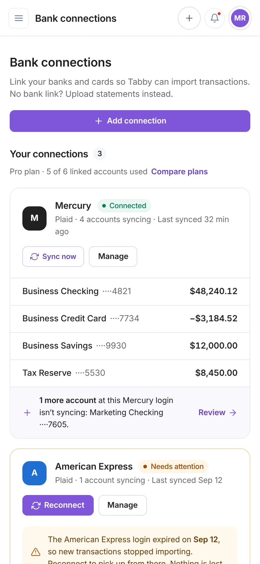 tabby bank connections mobile