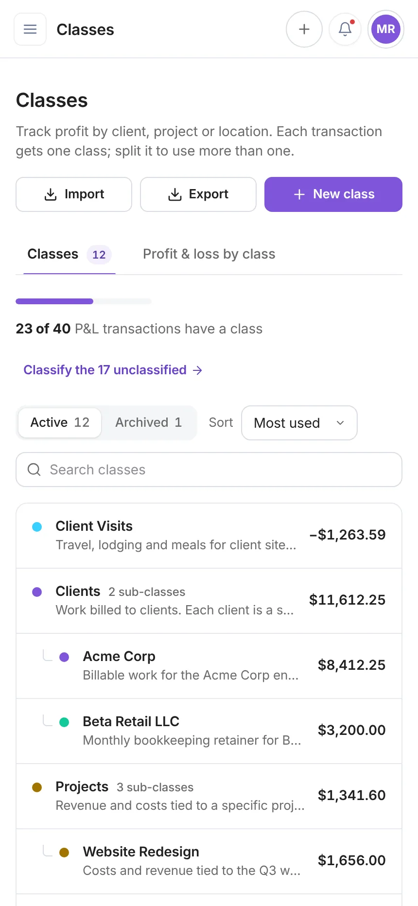 tabby profit by class mobile