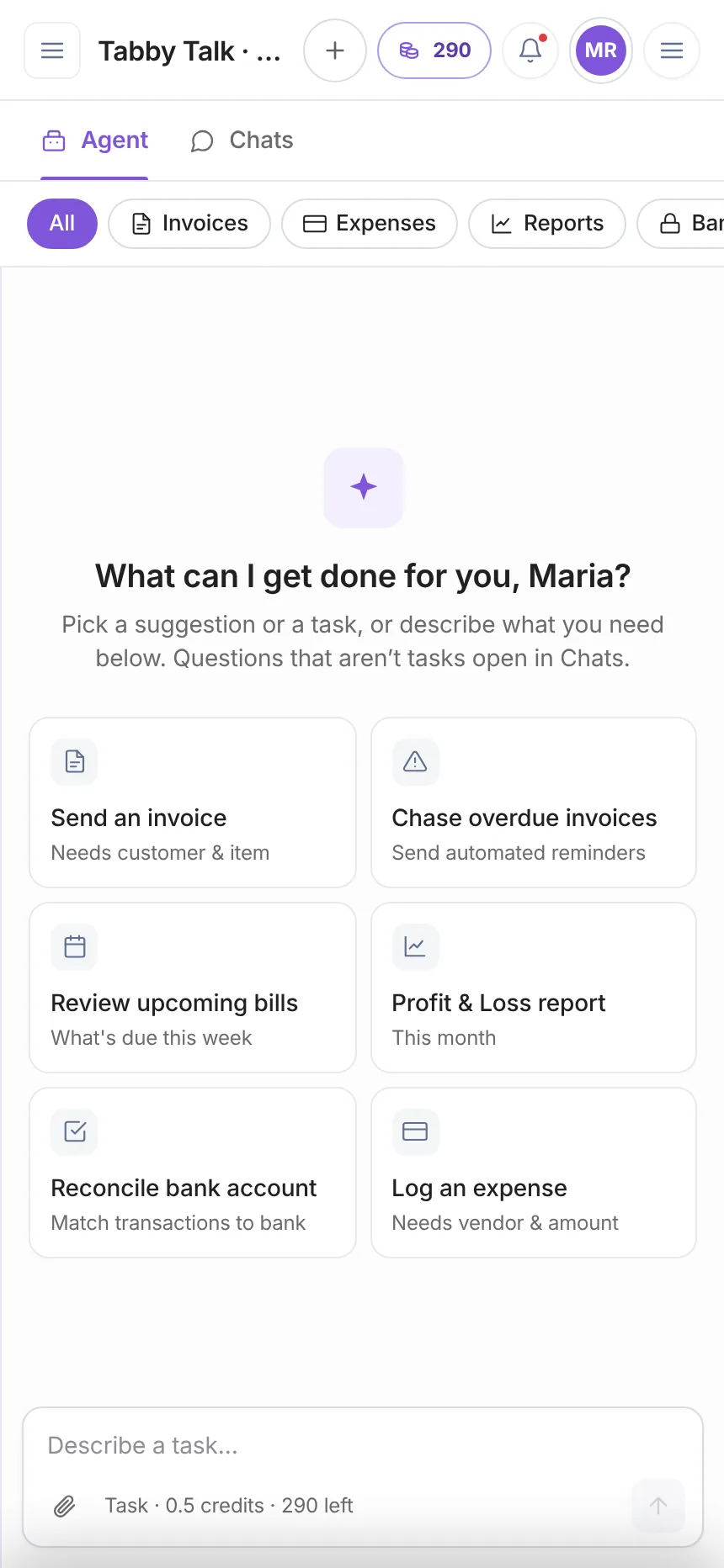 Tabby Talk 8 Tabby Talk on a phone with suggested tasks